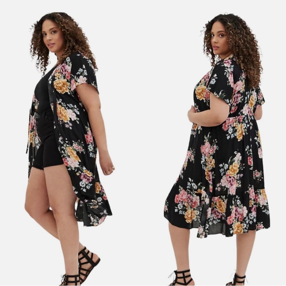NWT Torrid Black Floral Cardigan / Kimono
